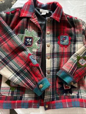 Vintage Sandy Starkman Women’s Red Wool Plaid Embroidered Jacket